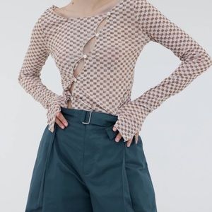 Diagonal Button Up Second-Skin Top, Milk Chocolate